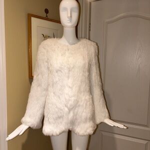 Chic White Rabbit Fur Jacket